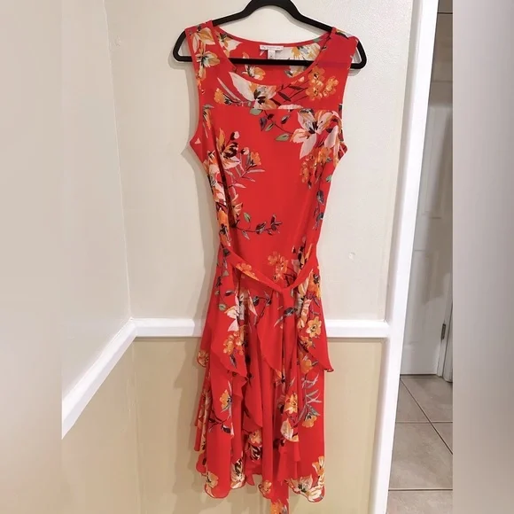 Floral Coral Sleeveless Dress - Picture 1 of 8